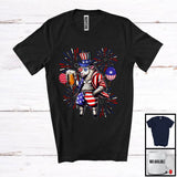 MacnyStore - Sheep Drinking Beer, Cheerful 4th Of July Drunker Fireworks, Farmer American Flag Patriotic T-Shirt