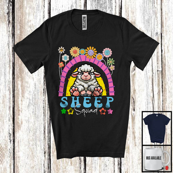 MacnyStore - Sheep Squad, Adorable Flowers Floral Rainbow, Matching Women Girls Animal Farmer Lover T-Shirt