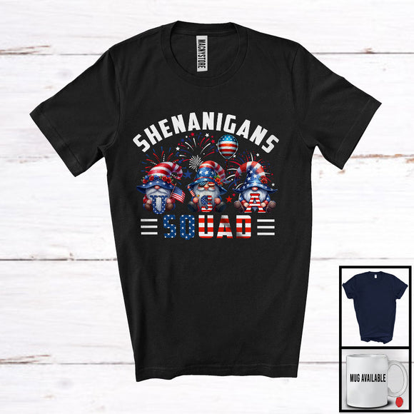 MacnyStore - Shenanigans Squad, Awesome 4th Of July USA Flag Three Gnomes Gnomies, Patriotic T-Shirt