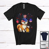 MacnyStore - Shiba Inu Drinking Beer, Cheerful 4th Of July Drunker Fireworks, American Flag Patriotic Group T-Shirt