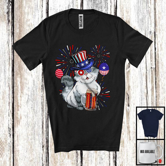MacnyStore - Siberian Cat Drinking Beer, Awesome 4th Of July Fireworks Kitten, Drunker Patriotic Group T-Shirt