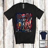 MacnyStore - Skeleton Drinking Beer, Cheerful 4th Of July American Flag Drunker Team, Fireworks Patriotic T-Shirt
