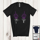 MacnyStore - Skeleton Middle Finger Hand Boobs, Sarcastic Halloween Skeleton Hands, Family Group T-Shirt