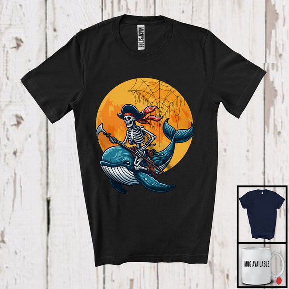 MacnyStore - Skeleton Pirate Riding Whale, Humorous Halloween Costume Sea Animal Lover, Family Group T-Shirt