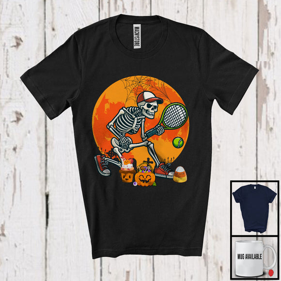 MacnyStore - Skeleton Playing Tennis, Humorous Halloween Skeleton Tennis Player, Sport Playing Team T-Shirt