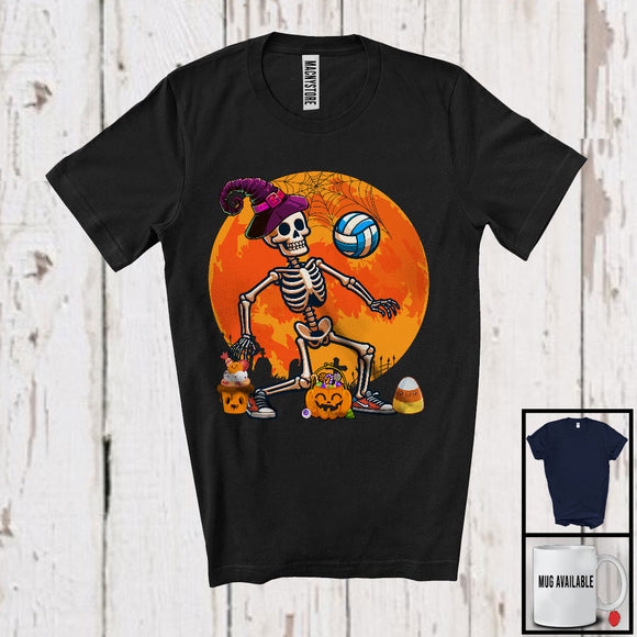 MacnyStore - Skeleton Playing Volleyball, Humorous Halloween Skeleton Volleyball Player, Sport Playing Team T-Shirt