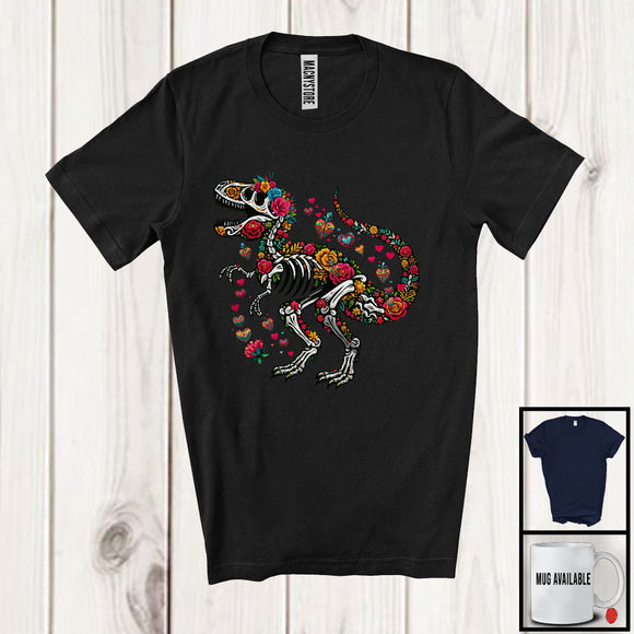 MacnyStore - Skeleton T-Rex Sugar Skull; Colorful Dia De Los Muertos Animal; Mexican Family Proud Proud T-Shirt