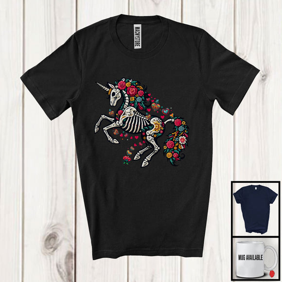 MacnyStore - Skeleton Unicorn Sugar Skull; Colorful Dia De Los Muertos Animal; Mexican Family Proud Proud T-Shirt