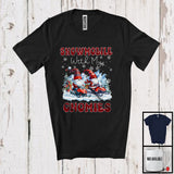 MacnyStore - Snowmobile With My Gnomies; Fantastic Christmas Red Plaid Couple Gnomes; Family Group T-Shirt