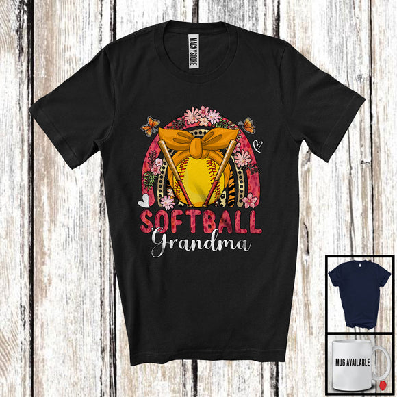 MacnyStore - Softball Grandma, Adorable Mother's Day Flowers Rainbow Softball Player, Sport Team Family T-Shirt