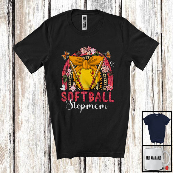 MacnyStore - Softball Stepmom, Adorable Mother's Day Flowers Rainbow Softball Player, Sport Team Family T-Shirt