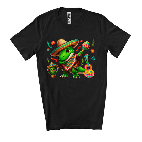 MacnyStore - Sombrero T-Rex Dabbing, Adorable Cinco De Mayo T-Rex Dinosaur Lover Guitar, Mexican Pride T-Shirt