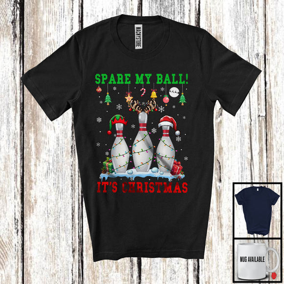 MacnyStore - Spare My Ball It's Christmas; Joyful X-mas Lights Reindeer Bowling Player; Snowing Sport Team T-Shirt
