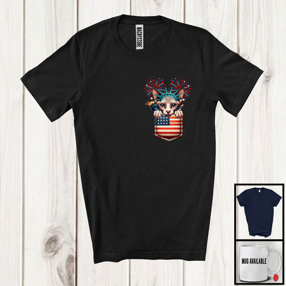 MacnyStore - Sphynx Kitten in American Flag Pocket, Adorable 4th Of July Sphynx Owner, Patriotic Group T-Shirt