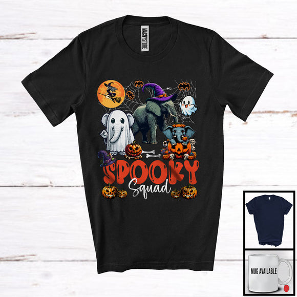 MacnyStore - Spooky Squad, Scary Halloween Costume Three Witch Boo Ghost Elephant, Pumpkin Animal Lover T-Shirt