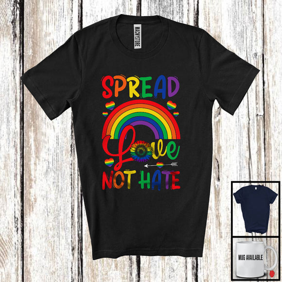 MacnyStore - Spread Love Not Hate, Pride LGBTQ Rainbow Sunflowers Hearts, LGBT Matching Gay Lover T-Shirt