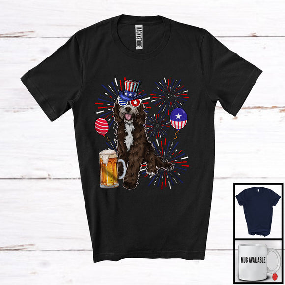 MacnyStore - Sproodle Drinking Beer, Cheerful 4th Of July Drunker Fireworks, American Flag Patriotic Group T-Shirt