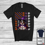 MacnyStore - St. Bernard Witch On American Flag, Adorable Halloween Pumpkin Paws, Patriotic Group T-Shirt