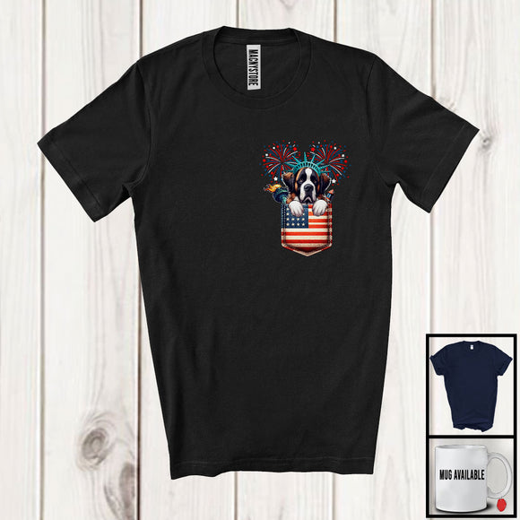 MacnyStore - St. Bernard in American Flag Pocket, Adorable 4th Of July St. Bernard Owner, Patriotic Group T-Shirt