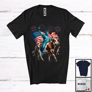 MacnyStore - Statue Of Liberty Riding Cow, Amazing 4th Of July American Proud Fireworks, Patriotic Group T-Shirt