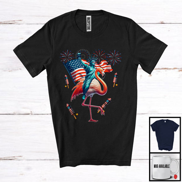 MacnyStore - Statue Of Liberty Riding Flamingo, Amazing 4th Of July American Proud Fireworks, Patriotic Group T-Shirt