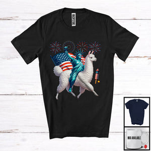MacnyStore - Statue Of Liberty Riding Llama, Amazing 4th Of July American Proud Fireworks, Patriotic Group T-Shirt