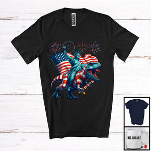 MacnyStore - Statue Of Liberty Riding T-Rex, Amazing 4th Of July American Proud Fireworks, Patriotic Group T-Shirt
