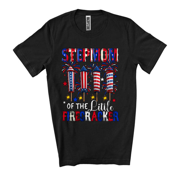 MacnyStore - Stepmom Of The Little Firecracker, Joyful 4th Of July Firework US Flag, Matching Family Group T-Shirt