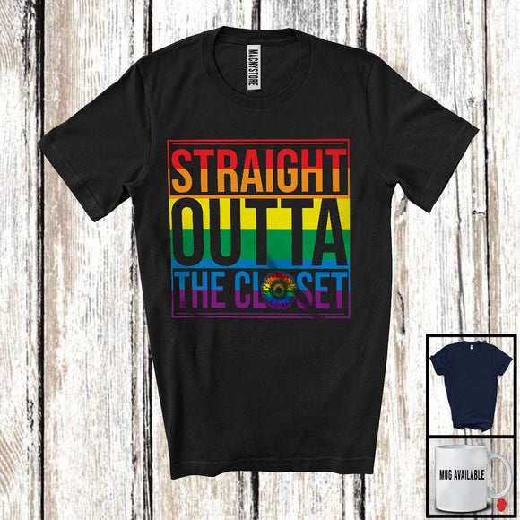 MacnyStore - Straight Outta The Closet, Adorable LGBTQ Pride Rainbow Flag, Matching LGBT Gay Pride Lover T-Shirt
