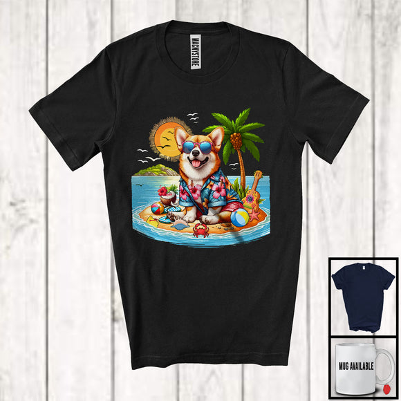 MacnyStore - Summer Corgi Sunglasses On Island, Lovely Summer Vacation Beach, Friends Family Group T-Shirt