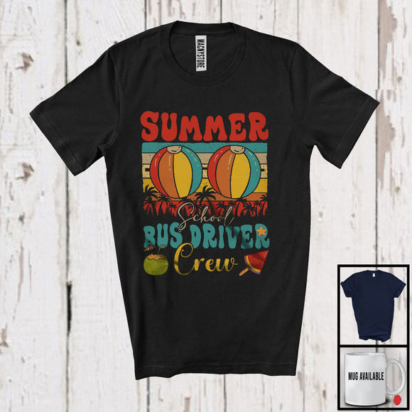 MacnyStore - Summer School Bus Driver Crew, Joyful Summer Vacation Back To School, Vintage Retro Group T-Shirt