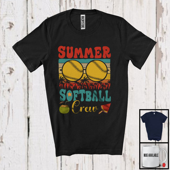 MacnyStore - Summer Softball Crew, Joyful Summer Vacation Sport Playing Player Team, Vintage Retro T-Shirt
