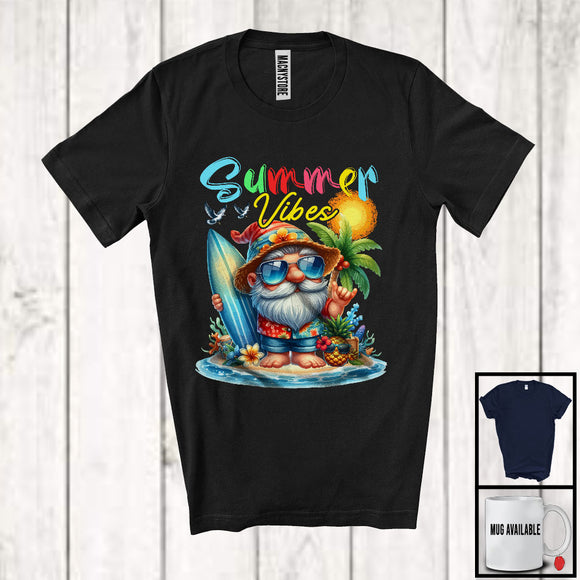 MacnyStore - Summer Vibes, Colorful Summer Vacation Gnome With Surfboard, Surfing Surfer Lover T-Shirt