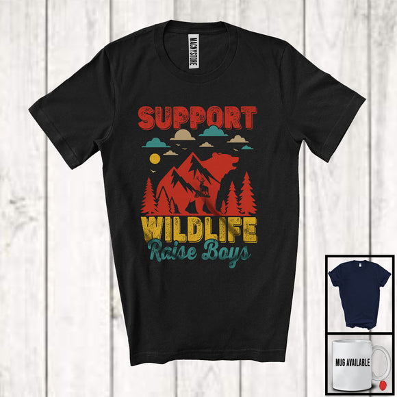 MacnyStore - Support Wildlife Raise Boys, Amazing Father's Day Mother's Day Bear Deer, Vintage Family T-Shirt