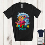 MacnyStore - Surfing Squad, Joyful Summer Vacation Christmas In July Flamingo Waving, Hawaiian Family Group T-Shirt