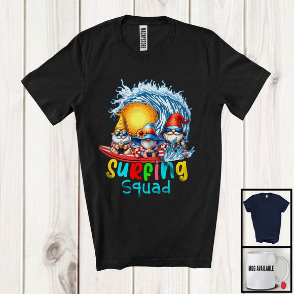 MacnyStore - Surfing Squad, Joyful Summer Vacation Christmas In July Three Gnomes Waving, Hawaiian Family T-Shirt