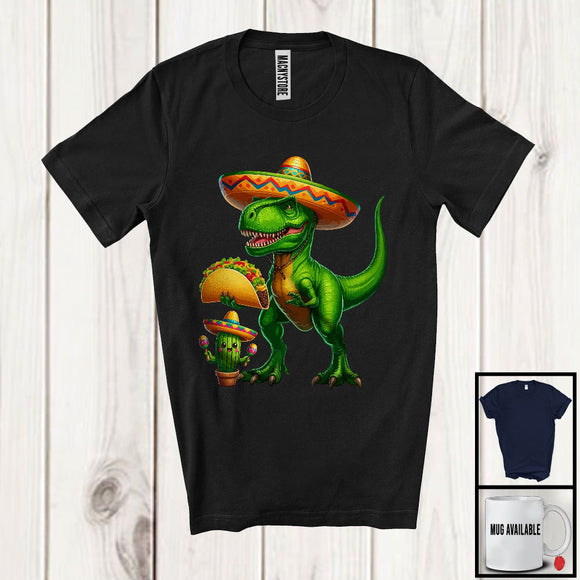 MacnyStore - T-Rex Eating Taco, Humorous Cinco De Mayo T-Rex Cactus, Sombrero Mexican Pride T-Shirt
