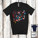 MacnyStore - T-Rex Riding Firecracker, Amazing 4th Of July American Flag Firecracker, Animal T-Rex Lover T-Shirt