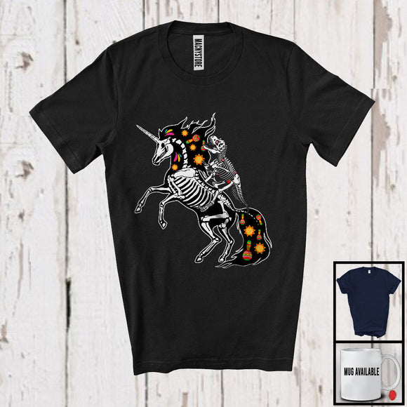 MacnyStore - T-Rex Riding Unicorn Skeleton, Joyful Cinco De Mayo Unicorn Animal, Proud Mexican T-Shirt