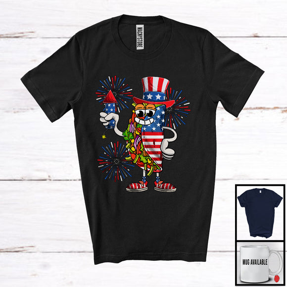 MacnyStore - Taco With Firecracker, Humorous 4th Of July American Flag Fireworks, Food Lover Patriotic T-Shirt
