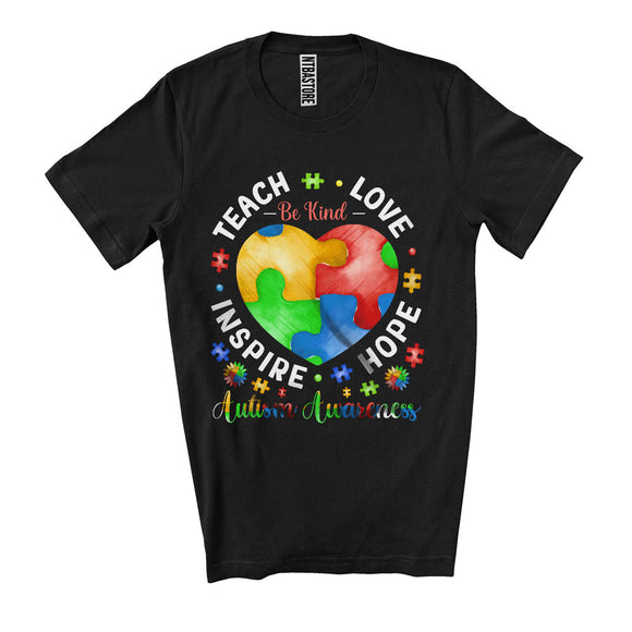 MacnyStore - Teach Hope Love Inspire, Lovely Autism Awareness Puzzle Heart Shape, Teacher Student Group T-Shirt