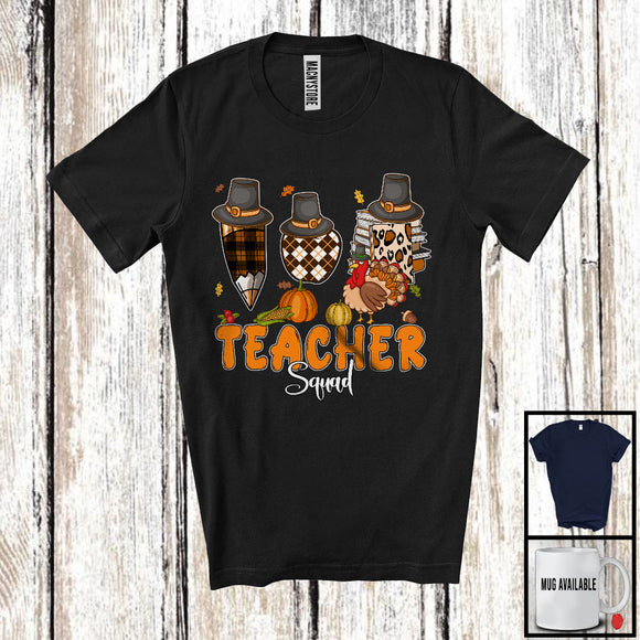 MacnyStore - Teacher Squad, Lovely Thanksgiving Teacher Tools Plaid Leopard Turkey, Family Group T-Shirt