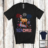 MacnyStore - Teacher, Adorable 4th Of July Goat With Fireworks, American Flag Farm Farmer Patriotic T-Shirt