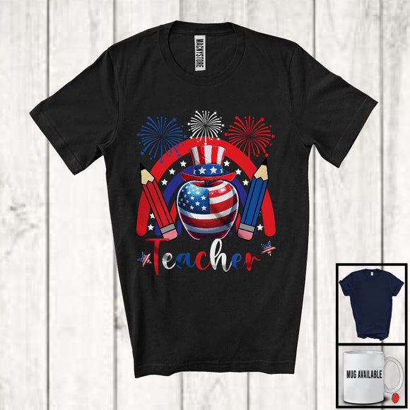 MacnyStore - Teacher, Amazing 4th Of July American Flag Hat Rainbow Lover, Careers Patriotic Group T-Shirt