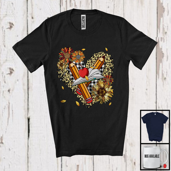 MacnyStore - Teacher, Lovely Leopard Heart Shape Sunflowers, Matching Teacher Team Group T-Shirt
