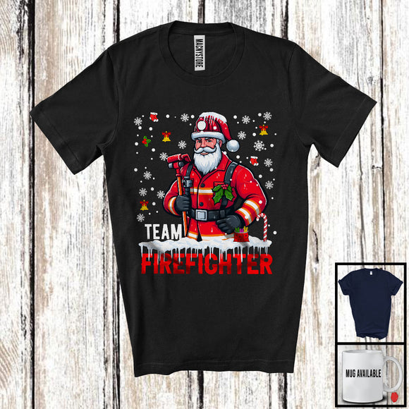 MacnyStore - Team Firefighter, Merry Christmas Santa Snowing, X-mas Matching Proud Careers Group T-Shirt