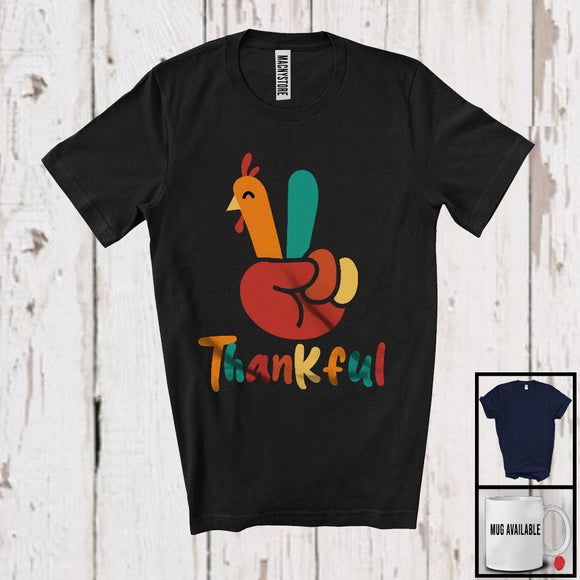 MacnyStore - Thankful; Adorable Thanksgiving Peace Hand Sign Turkey Lover; Vintage Family Group T-Shirt