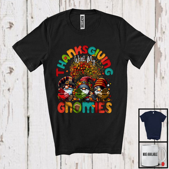 MacnyStore - Thanksgiving With My Gnomies, Adorable Three Gnomes Playing Piano, Musical Instruments T-Shirt