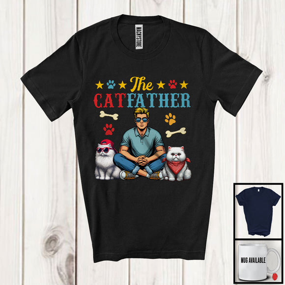 MacnyStore - The CatFather, Awesome Father's Day Persian Kitten Owner, Vintage Retro Family Group T-Shirt