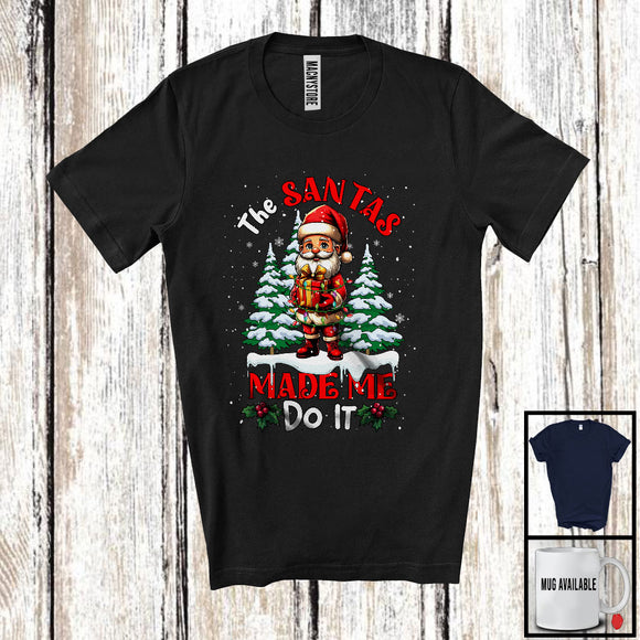 MacnyStore - The Santas Made Me Do It; Humorous Christmas Tree Snowing Santa Naughty Santa; Family T-Shirt